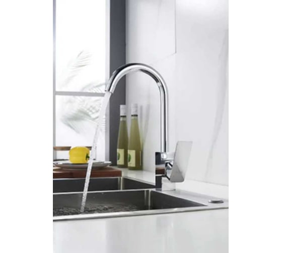 Смеситель для кухни однорычажный ALOUTE с боковой ручкой, крепление на гайке, гибкая подводка 1/2. A1013 1