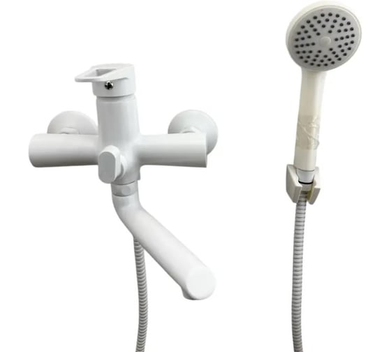 Смеситель для ванны ALOUTE с коротким изливом 17 см, однорычажный, переключатель на корпусе, белый A0602K 1