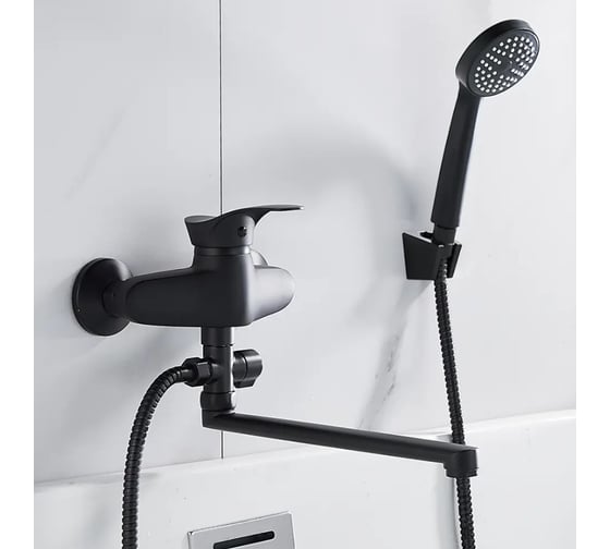 Смеситель для ванны ALOUTE с длиннм изливом 35 см, однорычажный, цвет черный A0123H 1