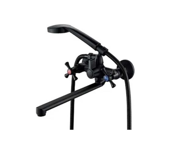 Смеситель для ванны ALOUTE черный матовый, двухручковый, картридж 40 мм, излив 30 см A5883H 1