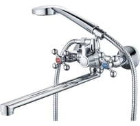 Смеситель для ванны ALOUTE хром, двухручковый кранбукса 90 градусов, излив 35 см. A6183