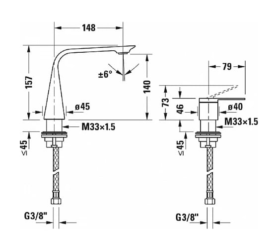 Смеситель для раковины Duravit соединительные шланги 3/8“, хром 00000071926 D11120002010