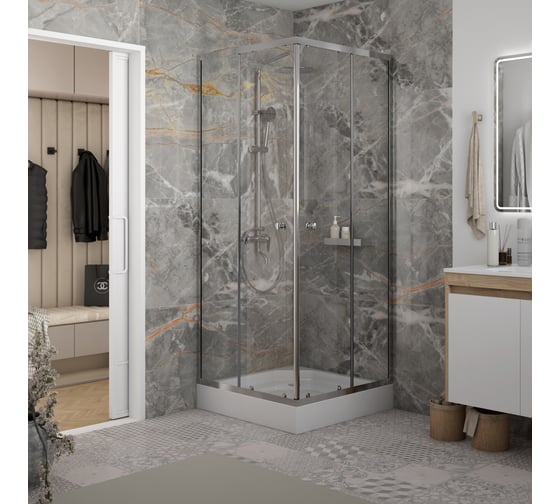 Душевой уголок Teymi 80х80 с поддоном стекло прозрачное закаленное профиль хром глянцевый Helmi сифон клик-клак в комплекте T00601 T00601 ЦБ-00272609 1