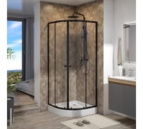 Душевой уголок Teymi 80х80 с поддоном стекло прозрачное закаленное профиль черный матовый Lina сифон клик-клак в комплекте T00502 ЦБ-00272612