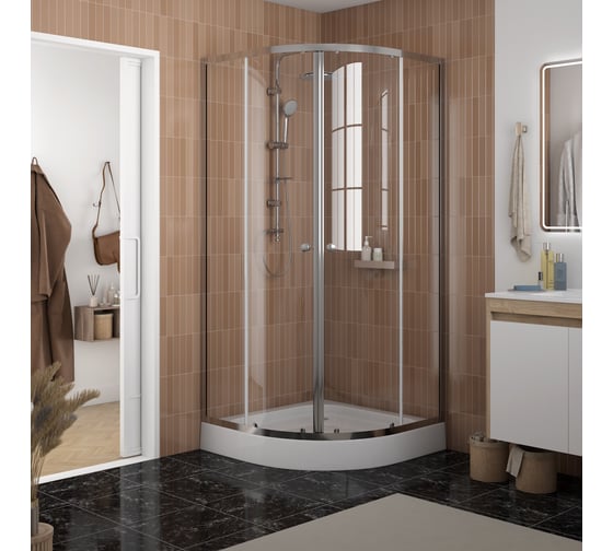 Душевой уголок Teymi 90х90 с поддоном стекло прозрачное закаленное профиль хром глянцевый Lina сифон клик-клак в комплекте T00503 T00503 ЦБ-00272614 1