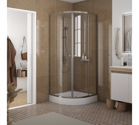 Душевой уголок Teymi 80х80 с поддоном стекло прозрачное закаленное профиль хром глянцевый Lina сифон клик-клак в комплекте T00501 T00501 ЦБ-00272610 1