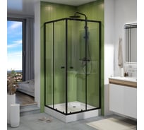 Душевой уголок Teymi 90х90 с поддоном стекло прозрачное закаленное профиль черный матовый Helmi сифон клик-клак в комплекте T00604 T00604 ЦБ-00272615