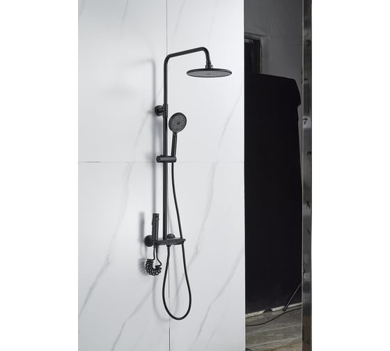 Душевая стойка ALOUTE Зонт из эко-алюминия, 4 режима подачи воды, высота штанги 140 см, цвет черный A9014H 1