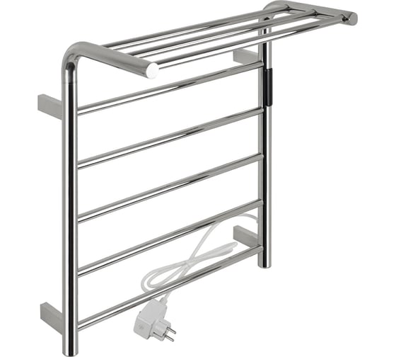 Полотенцесушитель электрический KRAFTTE с сенсорным управлением, с таймером до 24 часов, температура нагрева 35 - 70 С, лесенка 5 перекладин, с полкой, 530 х 620 х 295 мм, из нержавеющей стали, цвет ХРОМ. 44049 1