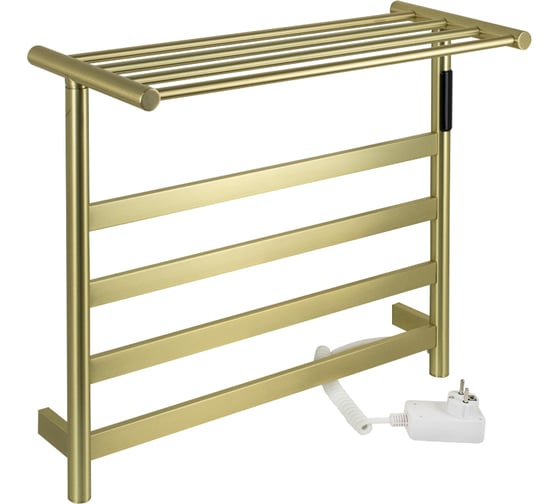 Полотенцесушитель электрический KRAFTTE 510 х 575 х 220 мм, лесенка на 4 перекладины с полкой, 75 W, из нержавеющей стали, сенсорное управление с таймером до 24 часов, цвет матовое ЗОЛОТО. 44021 1