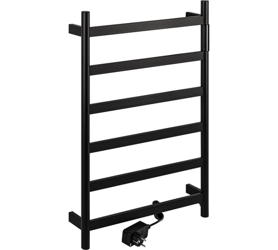 Полотенцесушитель электрический KRAFTTE 480 х 730 х 90 мм, лесенка 6 перекладин, 75 W, из нержавеющей стали, сенсорное управление с таймером до 24 часов, цвет ЧЁРНЫЙ. 44046 1
