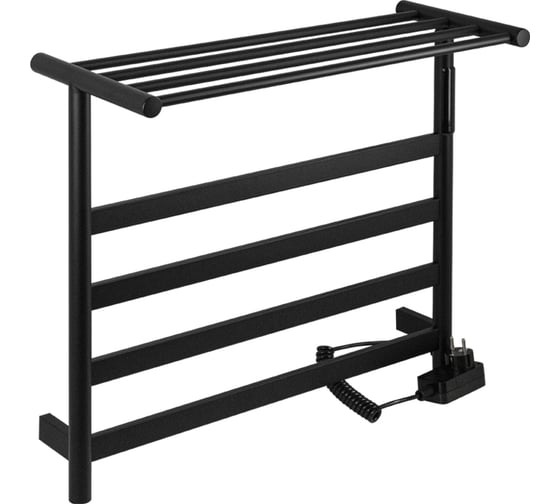 Полотенцесушитель электрический KRAFTTE 510 х 575 х 220 мм, лесенка на 4 перекладины с полкой, 75 W, из нержавеющей стали, сенсорное управление с таймером до 24 часов, цвет ЧЁРНЫЙ. 44019 1
