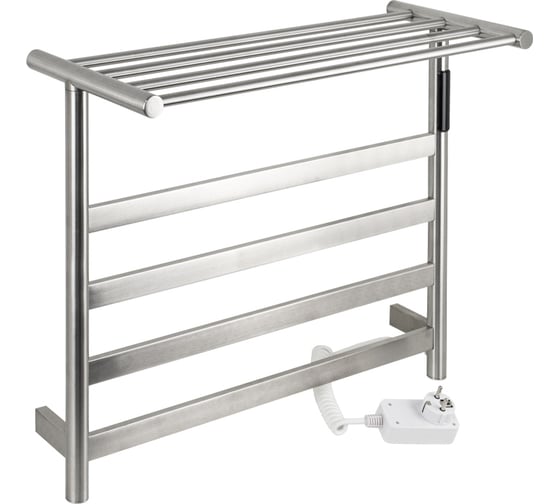 Полотенцесушитель электрический KRAFTTE 510 х 575 х 220 мм, лесенка на 4 перекладины с полкой, 75 W, из нержавеющей стали, сенсорное управление с таймером до 24 часов, цвет САТИН. 44023 1