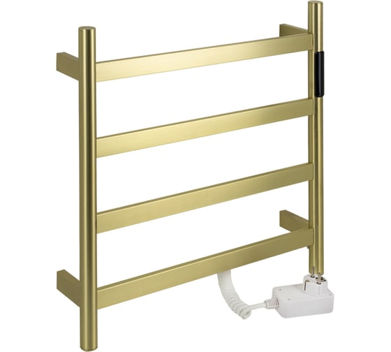 Полотенцесушитель электрический KRAFTTE 475 х 505 х 90 мм, лесенка 4 перекладины, 75 W, из нержавеющей стали, сенсорное управление с таймером до 24 часов, цвет матовое ЗОЛОТО. 44041 1