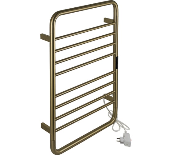 Полотенцесушитель электрический KRAFTTE с сенсорным управлением, с таймером до 24 часов, температура нагрева 35 - 70 С, лесенка с заоваленными углами, 10 перекладин, 530 х 840 х 95 мм, из нержавеющей стали, цвет МАТОВОЕ ЗОЛОТО. 44054 1