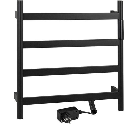 Полотенцесушитель электрический KRAFTTE 475 х 505 х 90 мм, лесенка 4 перекладины, 75 W, из нержавеющей стали, сенсорное управление с таймером до 24 часов, цвет ЧЁРНЫЙ. 44039 1