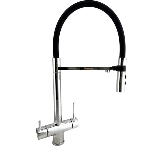 Смеситель для кухни ALOUTE с гибким изливом на магните и дополнительным выводом под фильтр, хром/черный A61213-2 1