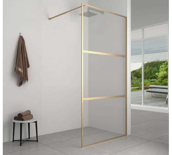 Душевая перегородка Aquanet SW-1200GST Душ.перегородка 120х200см, суппорт, стекло 6 мм,  прозрачный, профиль золотой сатин крашенный (352354) 00352354 1