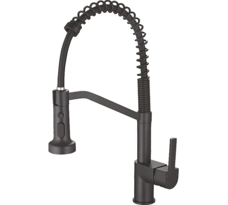 Смеситель для кухни Valfex Saiph Black гибкий выдвижной излив, с держателем излива, латунь (10) VF.73826-7