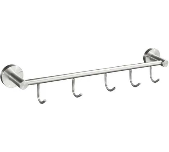 Вешалка GFmark с пятью крючками прямая, из нержавеющей стали, с круглым основанием, сатин 80206 1