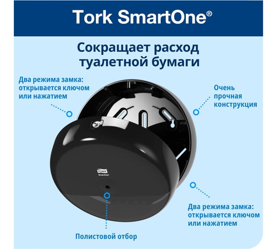 Диспенсер для туалетной бумаги в рулонах TORK SmartOne Т8, черный 680008 22861