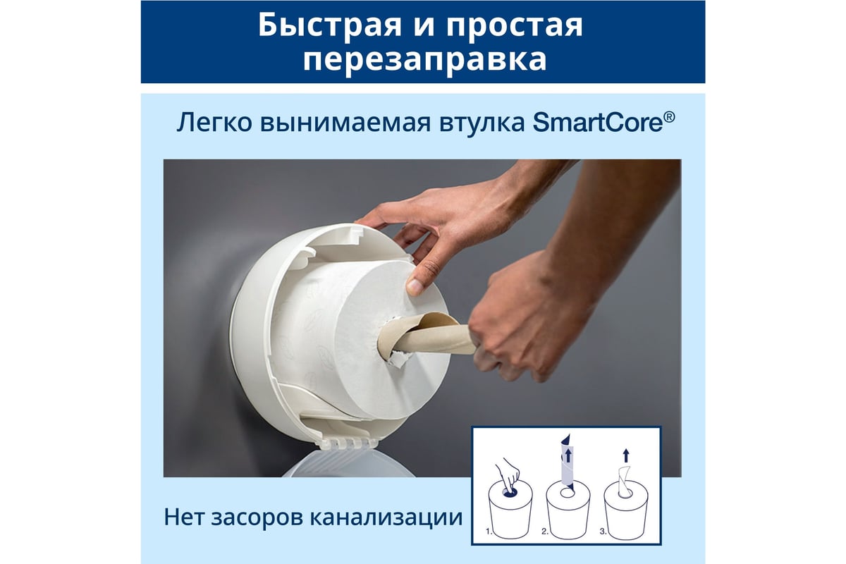 Туалетная бумага TORK SmartOne в мини-рулонах, Т9, 12 рулонов в упаковке  297492/472193 22170 - выгодная цена, отзывы, характеристики, фото - купить  в Москве и РФ