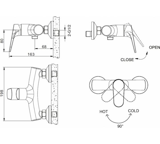Смеситель для душа, черный Bravat F9191238BM-01-RUS