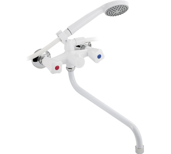 Смеситель в ванную BRIMIX длинный излив, металлокерамика с шаровым переключением из высокопрочного пластика АБС - белый 4402 1