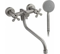 Смеситель в ванную BRIMIX длинный излив, с дивертором на корпусе, металлокерамика, из нержавеющей стали марка 304, цвет сатин 9336