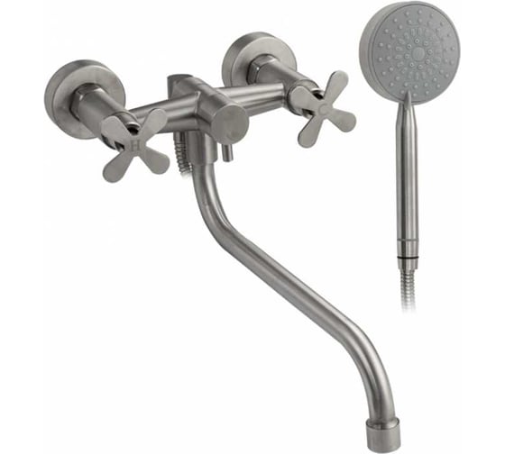 Смеситель в ванную BRIMIX длинный излив, с дивертором на корпусе, металлокерамика, из нержавеющей стали марка 304, цвет сатин 9336 1