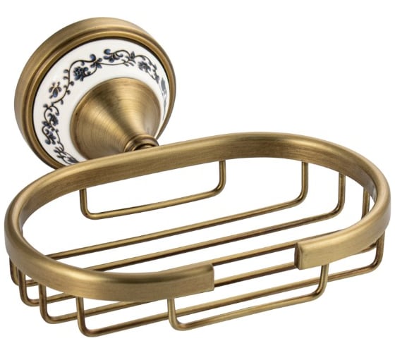 Мыльница металлическая BRIMIX решетка, на основании, с керамической вставкой с орнаментом, цвет БРОНЗА 94007 1