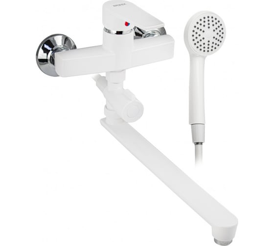 Смеситель в ванную BRIMIX длинный излив, шаровый, из высокопрочного пластика АБС, белый с дивертором м/к , квадратный корпус 562 1