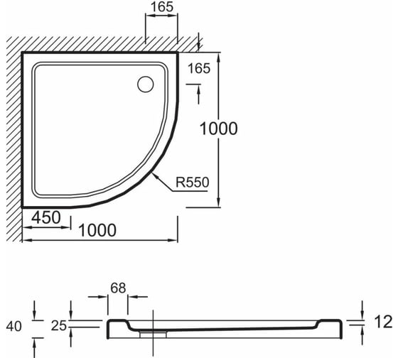 Акриловый душевой поддон Jacob Delafon полукруглый 100x100x4 см, белый E62480-00 00000048679