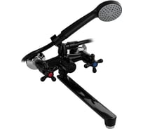 Смеситель для ванны BRIMIX с длинным плоским изливом, металлокерамика, с шаровым переключением, ручки крест, из высокопрочного АБС пластика, цвет ЧЕРНЫЙ 4413