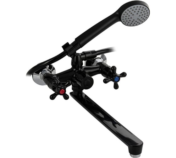 Смеситель для ванны BRIMIX с длинным плоским изливом, металлокерамика, с шаровым переключением, ручки крест, из высокопрочного АБС пластика, цвет ЧЕРНЫЙ 4413 1