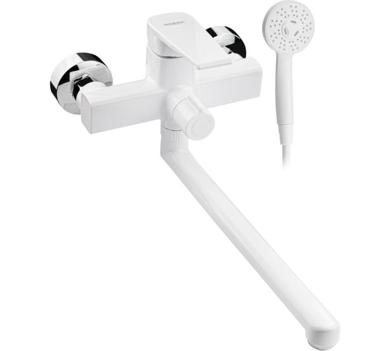 Смеситель для ванны BRIMIX с длинным изливом, шаровый, из высокопрочного АБС пластика, ПРЕМИУМ, цвет БЕЛЫЙ 5565 1