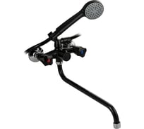 Смеситель для ванны BRIMIX с длинным круглым изливом, металлокерамика, с шаровым переключением, круглые ручки, из высокопрочного АБС пластика, цвет ЧЕРНЫЙ 4412