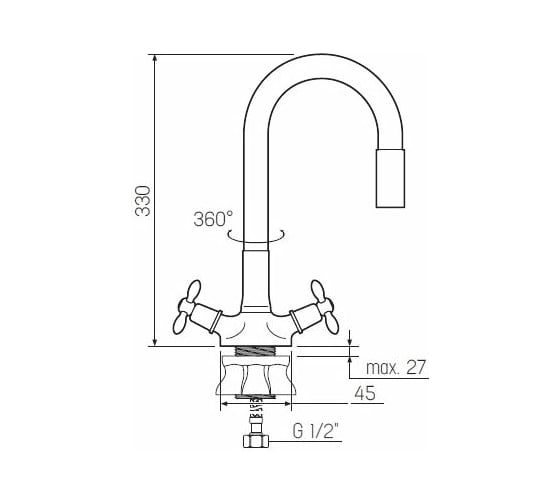 Смеситель для кухни BOOU латунь BA5318-1F-E351A-B702