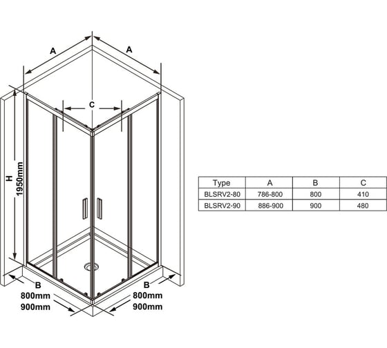 Душевой уголок Ravak Blix Slim BLSRV2-80 черный+Transparent X1LM40300Z1