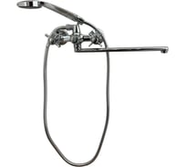 Смеситель для ванны ALOUTE хром, двухручковый кран-букса 90 градусов, излив 35 см A6383