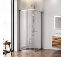 Душевое ограждение AM.PM Gem прямоугольное, раздвижные двери, 100x80, хром матовый, стекло прозрачное W90G-403-100280-MT