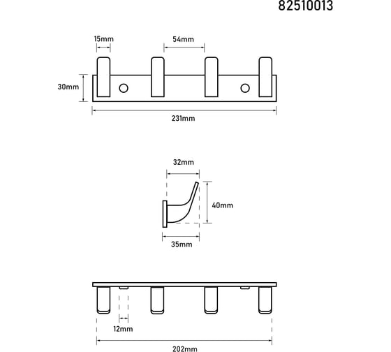 Полотенцедержатель Bath Plus OPUS 4-крючка OP-97905-4