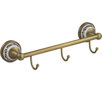 Вешалка BRIMIX с тремя крючками, прямая, с керамической вставкой с орнаментом, цвет бронза 94204