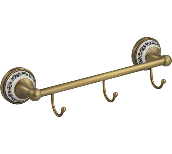 Вешалка BRIMIX с тремя крючками, прямая, с керамической вставкой с орнаментом, цвет бронза 94204 1