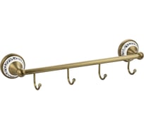 Вешалка BRIMIX с четырьмя крючками, прямая, с керамической вставкой с орнаментом, цвет бронза 94205