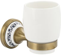 Стакан керамический BRIMIX белый, с креплением к стене, цвет БРОНЗА, с керамической вставкой с орнаментом 94005