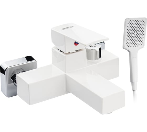 Смеситель в ванную BRIMIX короткий излив, из высокопрочного пластика АБС, БЕЛЫЙ, поворотный дивертор, квадратный корпус 5573 1