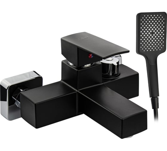 Смеситель в ванную BRIMIX короткий излив, из высокопрочного пластика АБС, черный, поворотный дивертор, квадратный корпус 5574 1