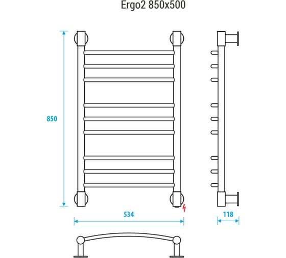 Полотенцесушитель ENERGY Ergo2 850x500 00-УТ-00931