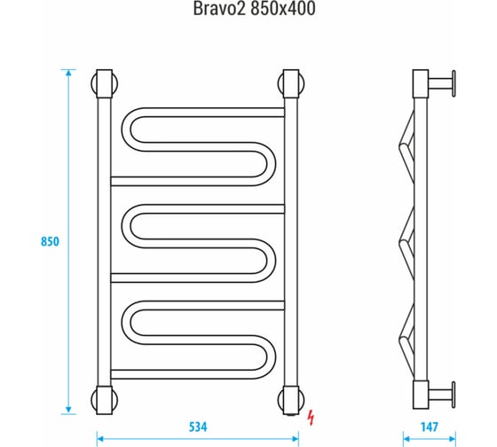 Полотенцесушитель ENERGY Bravo2 850x500 00-УТ-00929